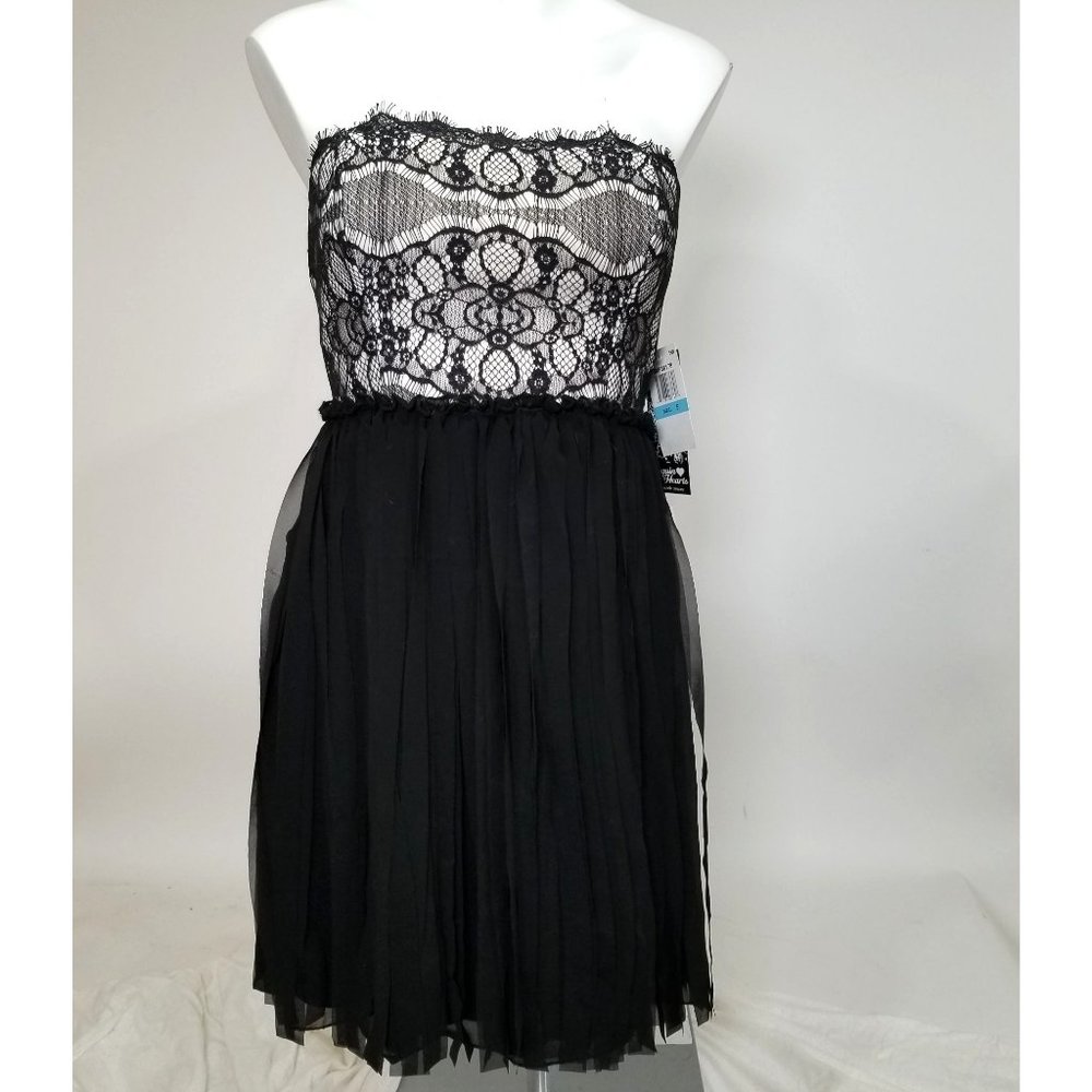 Sequin Heart Dress 5 Black Lace Strapless Zip Strips Gothic Punk Alt Cosplay
